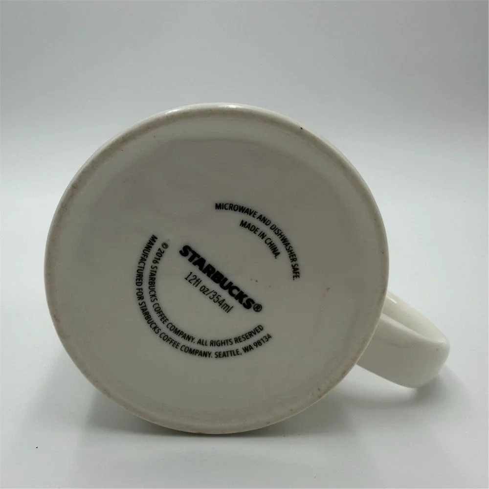 Starbucks Coffee Mug 12 oz White Green Ornament‎ Print Christmas 2016